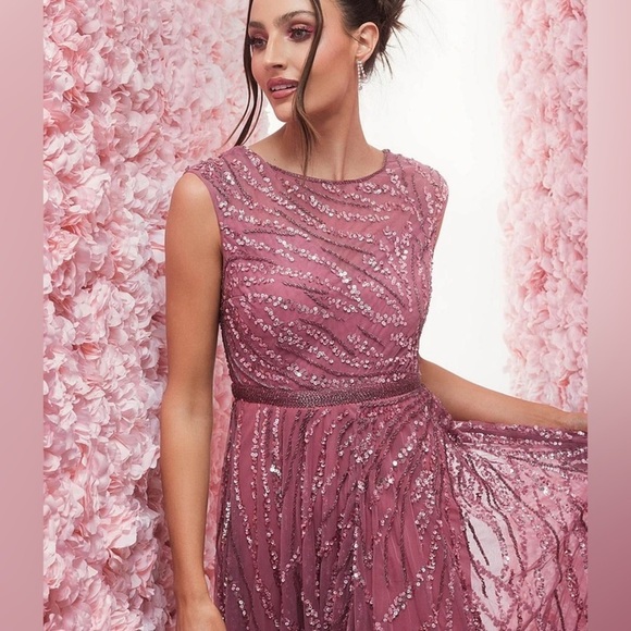 MAC DUGGAL Pink Cap Sleeve Embellished Evening Gown 10 - Picture 5 of 15